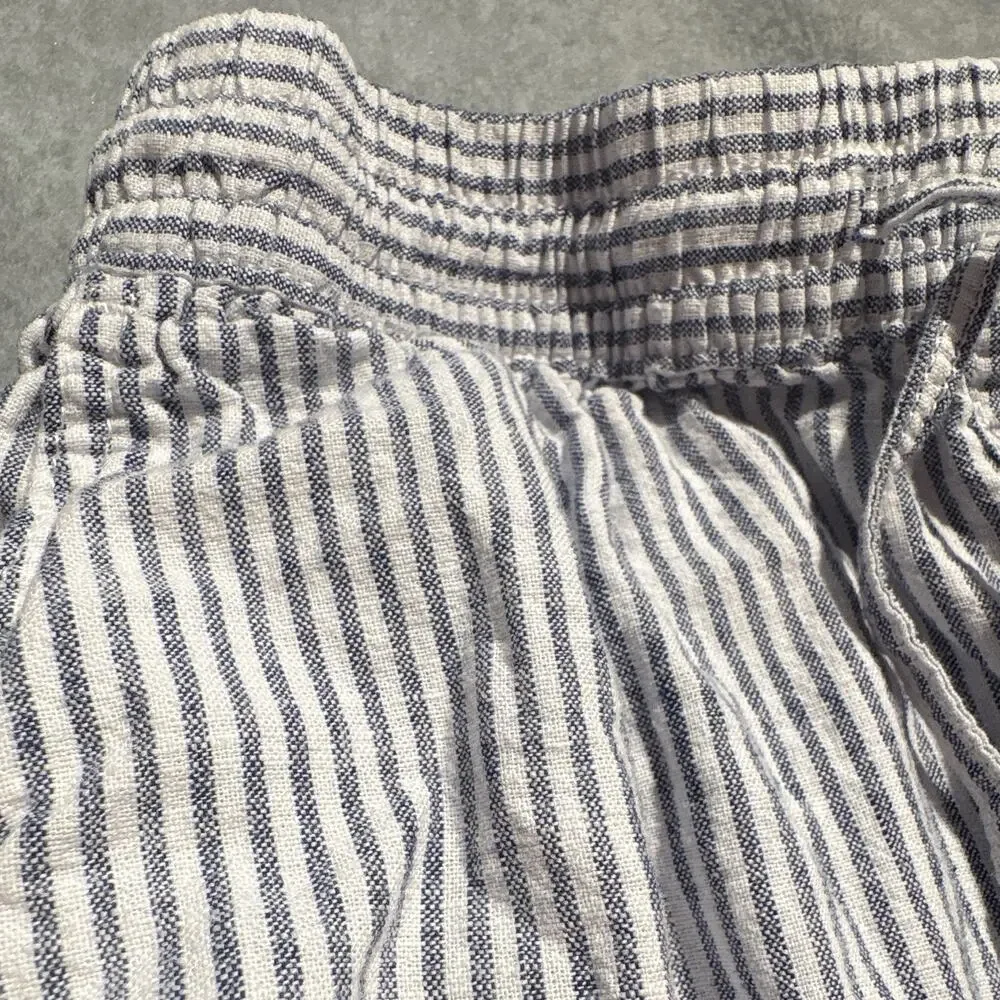 H&M Women's Blue/White Linen & Cotton Straight Leg Pants w/ drawstring, Size XS